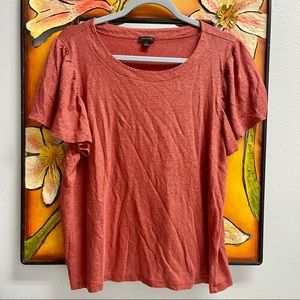 Ann Taylor Metallic Vermillion Flutter Sleeve Tee